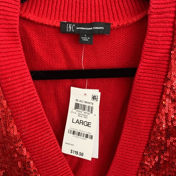 NWT INC Sequined RED Long Boyfriend Cardigan Large Get your “Shimmer On” - Picture 2 of 9